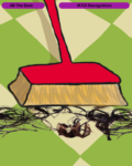 Broom sweeping hair on green tiles.
